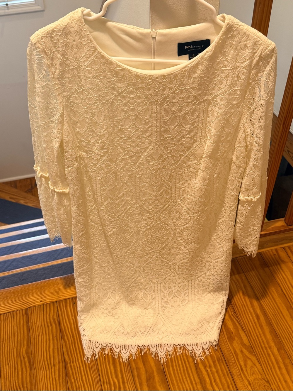 RN Studio Cream Lace Midi Dress with Scalloped Hem